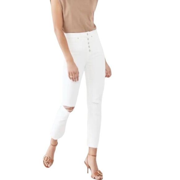 NEW Veronica Beard white distressed button fly high rise straight jeans size 28 - Picture 1 of 12